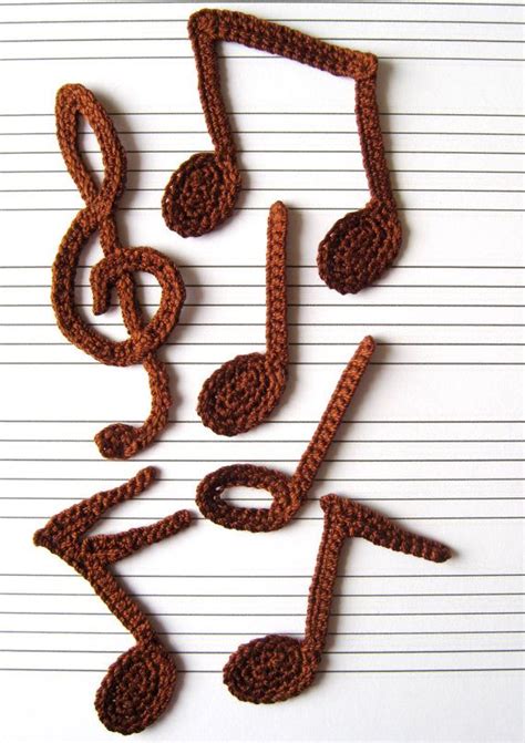 CROCHET PATTERN Musical Notes Applique, Quarter Note, Eighth Note, Half Note, Beamed Eighth Note ...