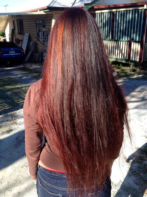 Dark Red Henna on dark brown hair. | Auburn red hair, Blonde highlights on dark hair, Dark hair ...