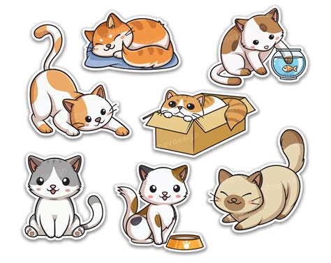 Cute Cat Clipart Kitten Sticker Pussycat Vector Kawaii - Etsy