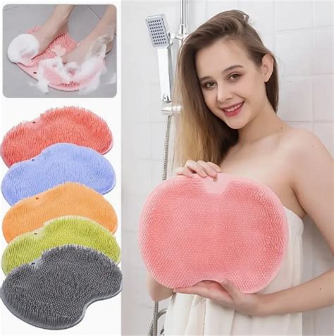 YMS Wall Mounted Back Scrubber Silicone Shower Foot Brush Massage Pad Mat Cleaning Bathroom ...