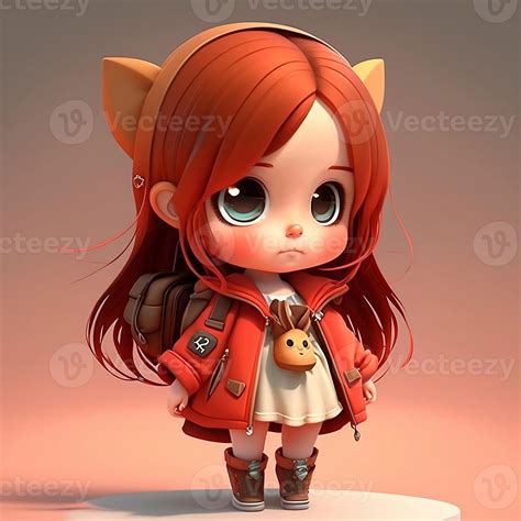 3D cute Anime Chibi Style girl isolated on clean background. Children ...