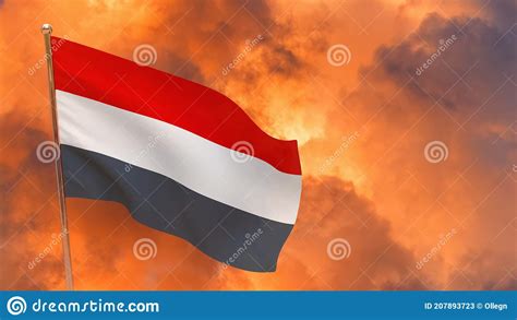 Yemen flag on pole stock illustration. Illustration of national - 207893723