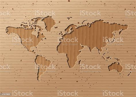 Vector World Map Brown Cardboard Stock Illustration - Download Image Now - Cardboard, World Map ...