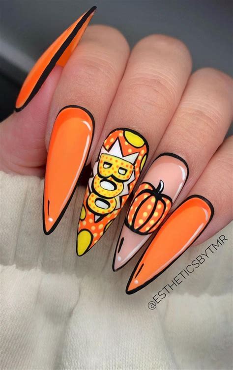 25 Fabulous Pop Art Nail Ideas You Should Try : Orange Halloween Nails ...