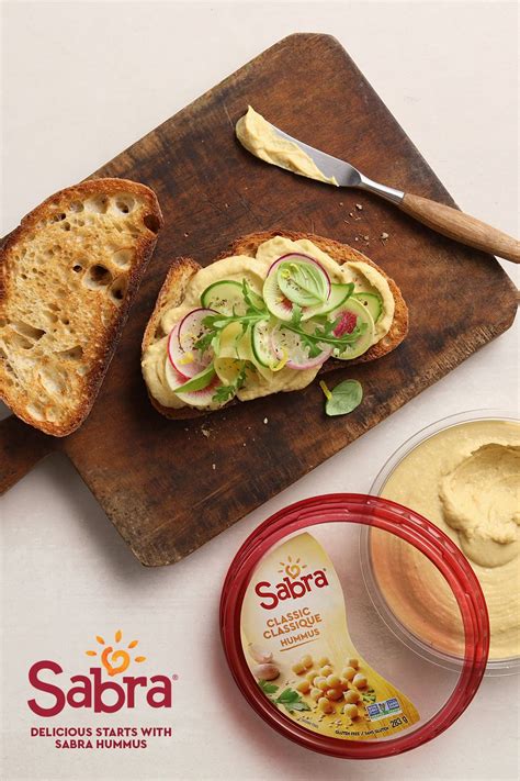 Start with Sabra Hummus. Add bread. And whatever else. Everything is delicious with Sabra Hummus ...