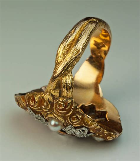 Art Nouveau Enamel Pearl Diamond Ring For Sale at 1stDibs