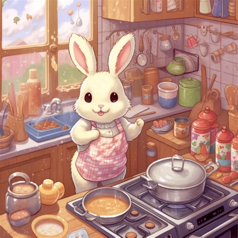 Premium AI Image | There is a cartoon bunny standing in the kitchen with a pan generative ai