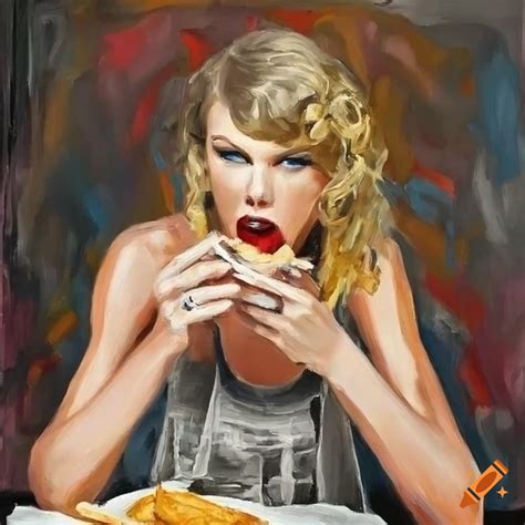 Oil painting of taylor swift enjoying fish and chips on Craiyon