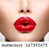 Sexy Lips. Beauty Red Lip Makeup Detail. Beautiful Make-Up Closeup. Sensual Open Mouth. Lipstick ...
