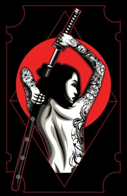 Samurai women with tattoo Vector | Premium Download