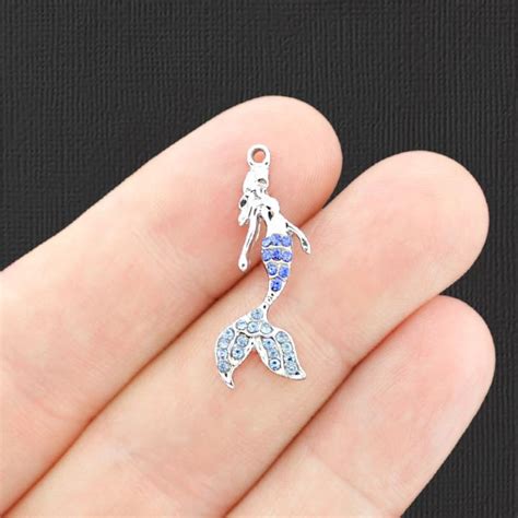 2 Mermaid Silver Tone Charms With Inset Rhinestones - SC2603