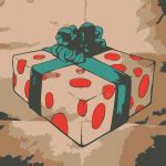 Blue gift box wrapped with red ribbon vector clip art | Free SVG