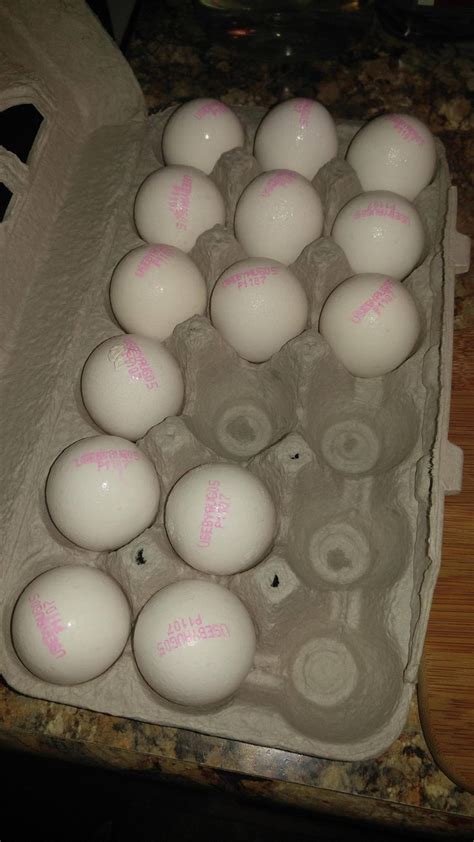 These eggs have individual expiration dates printed on them. | Eggs, Expiration dates, Prints