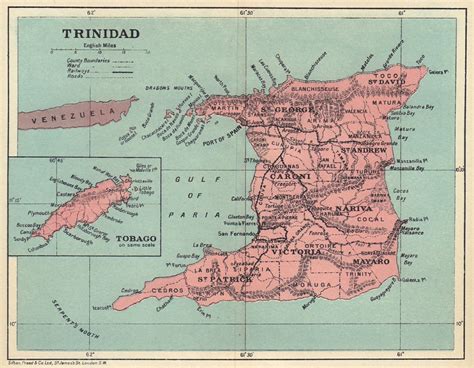 TRINIDAD. Vintage map. West Indies. Caribbean 1923 old vintage plan chart