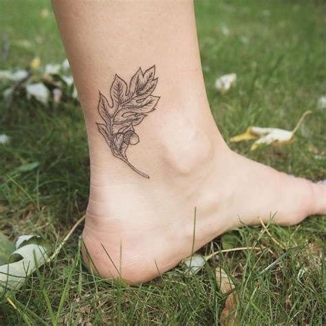 Picture Of Oak leaf tattoo on the ankle