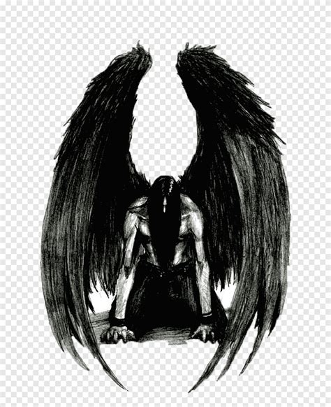 Fallen angel Drawing Azrael Lucifer, angel, black Hair, monochrome png | PNGEgg