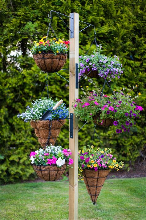 Free standing hanging basket stand. | Hanging basket garden, Hanging garden, Garden projects