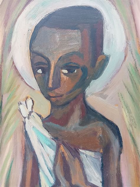 African Mid century modern Oil Painting "Ethiopian Prayer Child " Charles Loanga | eBay