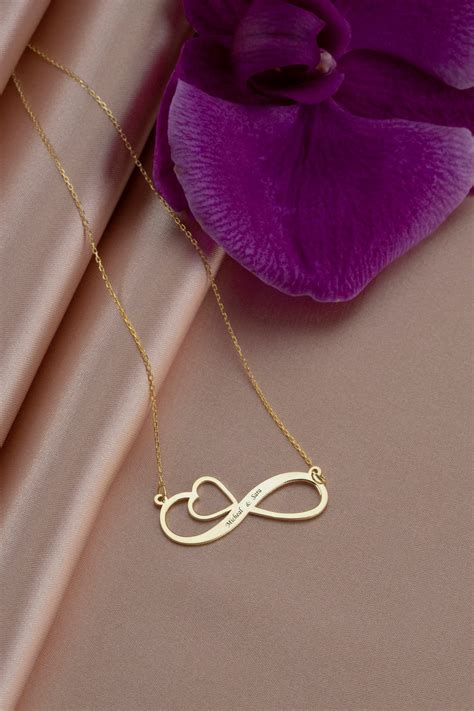 Infinity Symbol Name Necklace with Heart 14k 18k Solid Gold | Etsy