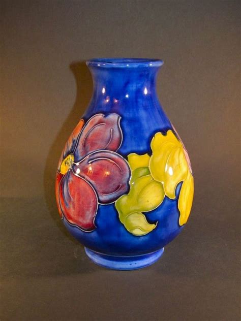 Moorcroft Pottery Vase with Tube Lined Clematis Pattern on Cobalt Blue Ground, ca. 1955 ...