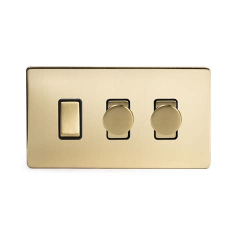 Soho Lighting Brushed Brass 3 Gang Light Switch with 2 dimmers - The Soho Lighting Company ...