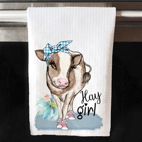 Cow Kitchen Towel Kitchen Towel Hay Girl Kitchen Towels - Etsy