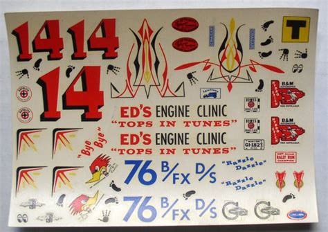 Vintage Model Car Decals AMT KD-8 1/25 Scale #1414 Ed’s Engine Clinic ...