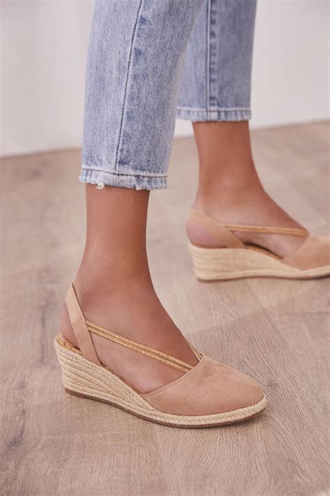 Womens Next Sand Closed Toe Espadrille Low Wedges - Natural | Closed ...