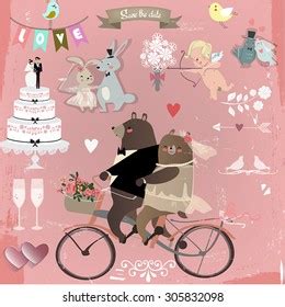 Wedding Set Cartoon Animals Stock Vector (Royalty Free) 305832098 | Shutterstock
