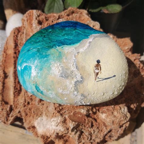 Ocean Painting Hand Painted Rocks Natural Stone Art Pebble - Etsy