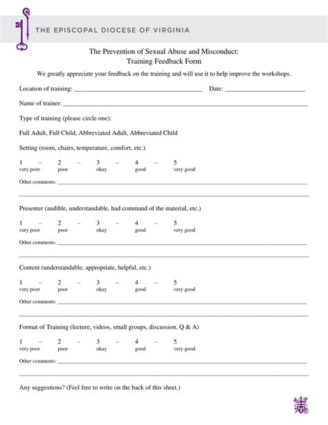 The Prevention of Sexual Abuse and Misconduct Training Feedback Form - the Episcopal Diocese of ...