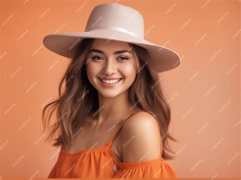 Premium AI Image | A australian girl wearing trendy bright orange color clothes and round hat