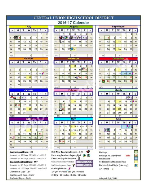 2016 - 2017 School Calendar | Central Union High School District – El Centro, CA