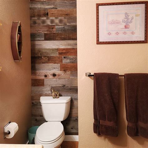 DIY Bathroom Remodel - Rustic Peel and Stick Wood Walls in 2021 | Stick ...