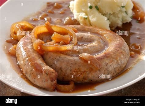 Cumberland sausage and mash Stock Photo - Alamy