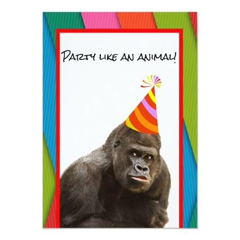 Party Like An Animal Gorilla With Hat Birthday Invitation | Zazzle | Funny birthday invitations ...