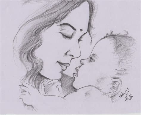 40 Simple Pencil Mother and Child Drawings | Mom drawing, Pencil drawing images, Drawing sketches