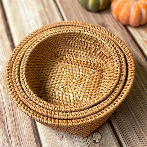 Bread Serving Basket Round Storage Baskets Woven Rattan - Etsy