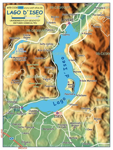 Map of Lake Iseo (Lago d´Iseo) (Region in Italy) | Welt-Atlas.de