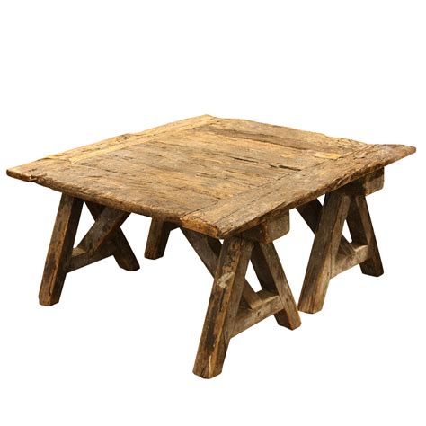 French Rustic Coffee Table on Sawhorse Legs on Chairish.com | French coffee table, Rustic coffee ...