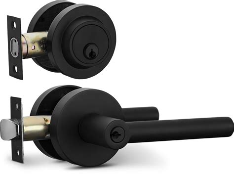 Buy Berlin Modisch Entry Lever Door Handle and Single Cylinder Deadbolt Lock and Key Sleek Round ...