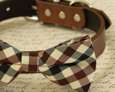 Plaid Dog Bow Tie Collar Black Brown and Ivory Pet Wedding - Etsy