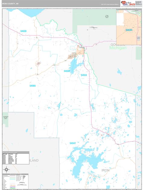 Iron County, WI Wall Map Premium Style by MarketMAPS - MapSales