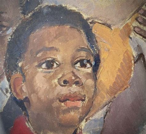 an oil painting of a young boy wearing a hat