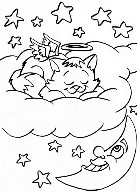 angel coloring page - cat angel sleeping in cloud | Angel coloring pages, Star coloring pages ...