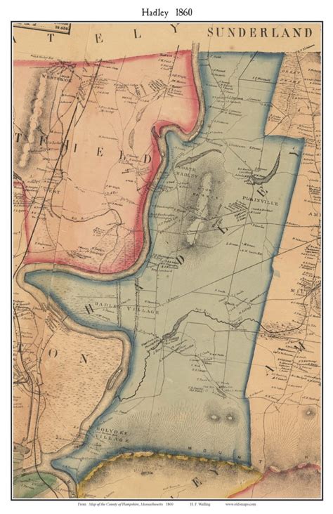 Hadley, Massachusetts 1860 Old Town Map Custom Print - Hampshire Co. - OLD MAPS