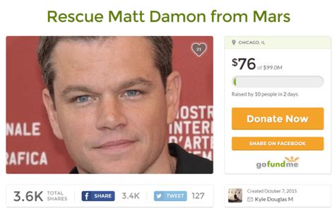 Rescue Matt Damon from Mars: Fundraising page created to save Martian star | Metro News