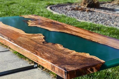 Custom Epoxy Resin Live Edge River Wood Plank Dining Table | Etsy in ...