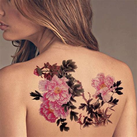 Buy TAFLY Extra Large Lower Back Colored Tree Peony Flower Temporary Tattoos Body Art Transfer ...