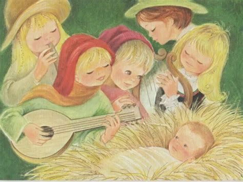 VTG MID CENTURY Embossed Children Nativity Manger Scene Christmas ...